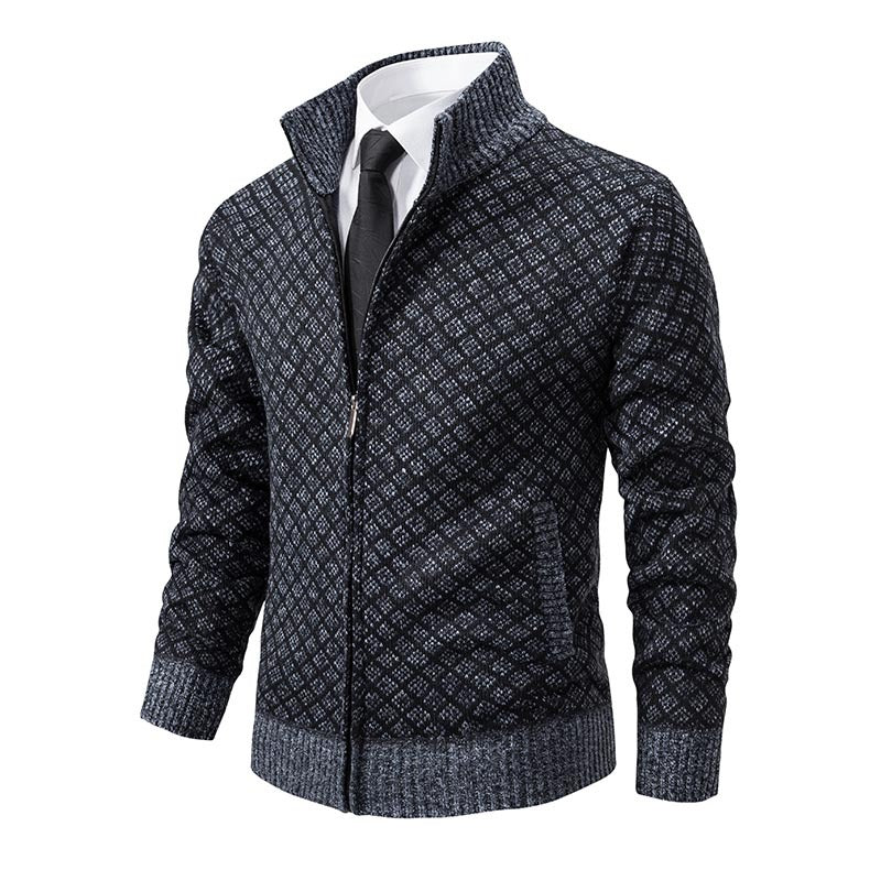 Men's diamond knit zip up vest with stand collar