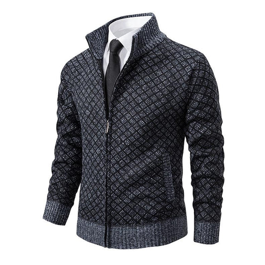 Men's diamond knit zip up vest with stand collar
