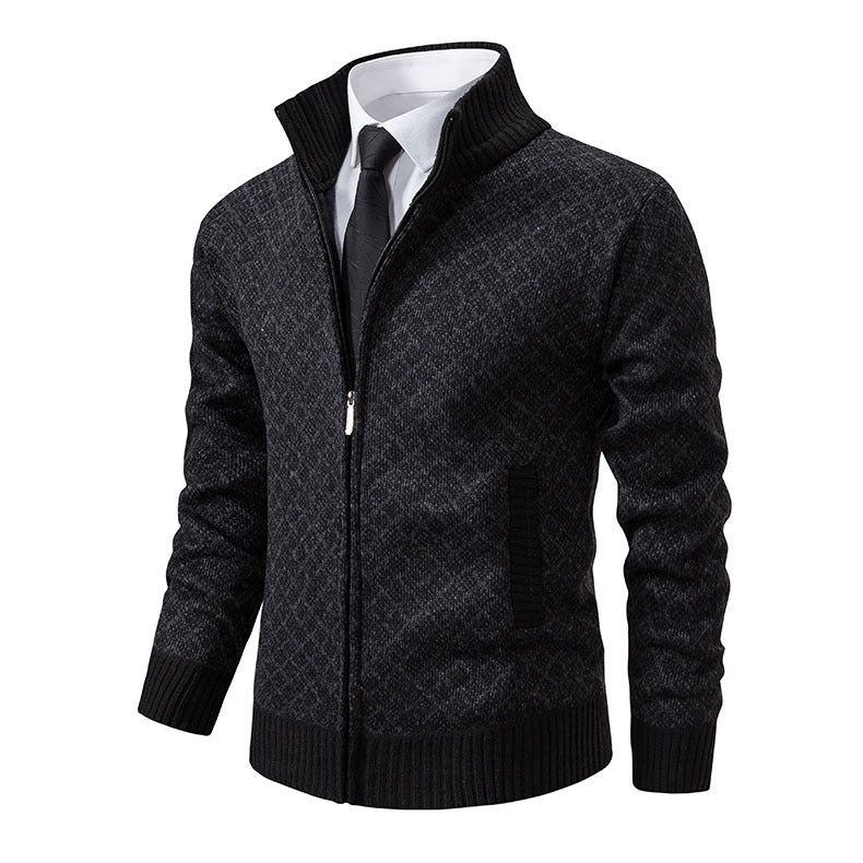 Men's diamond knit zip up vest with stand collar