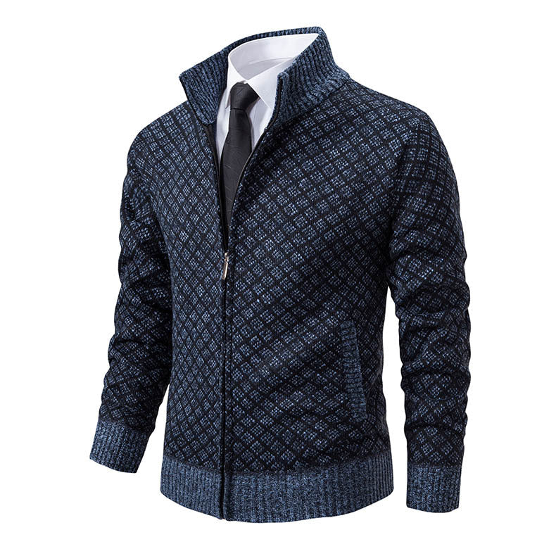 Men's diamond knit zip up vest with stand collar