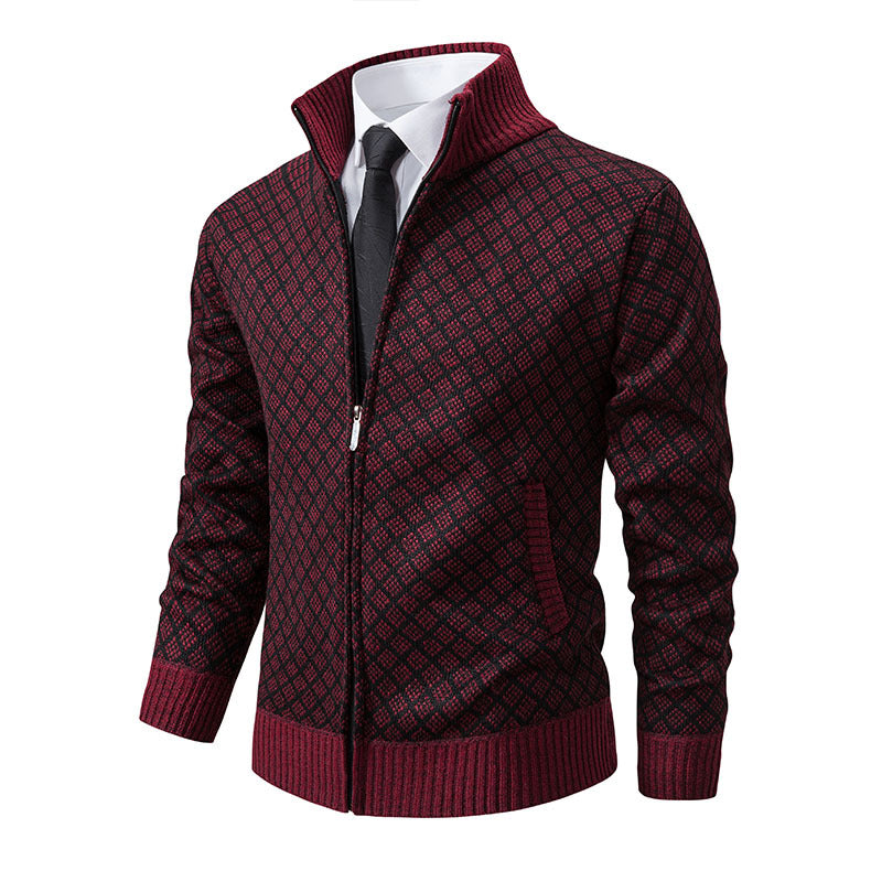 Men's diamond knit zip up vest with stand collar