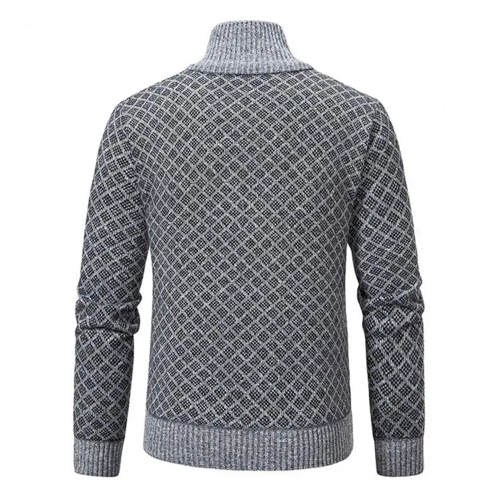 Men's diamond knit zip up vest with stand collar