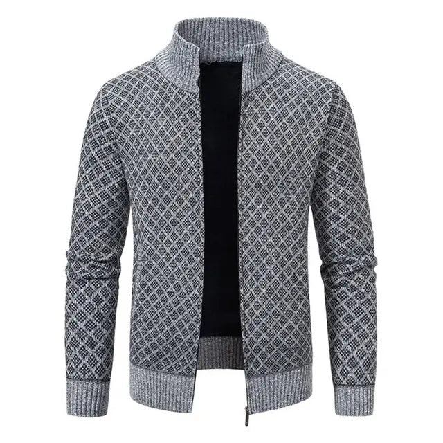 Men's diamond knit zip up vest with stand collar
