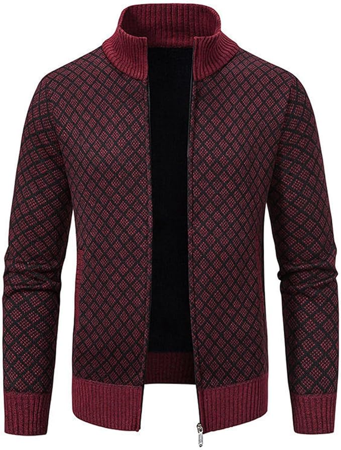 Men's diamond knit zip up vest with stand collar