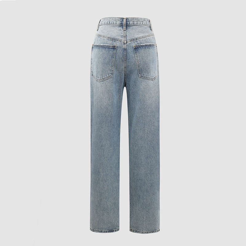 Woman wearing Genevieve crossover waist wide leg jeans