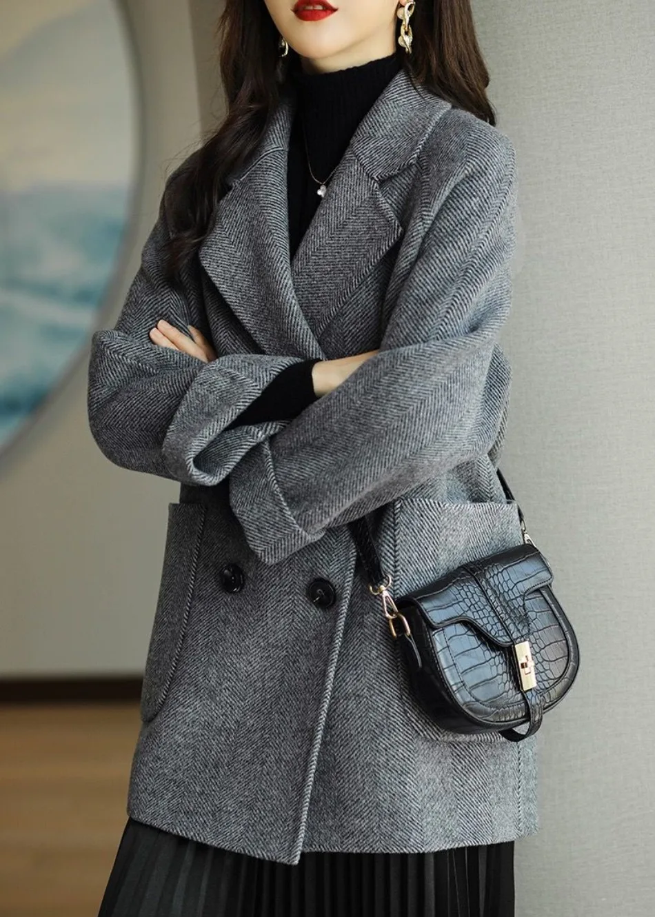 Gray oversized trench coat for women.