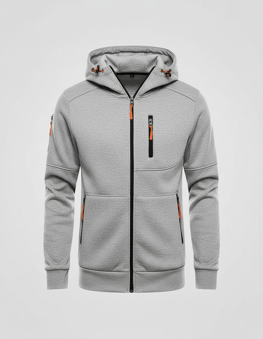 Man wearing a full zip hoodie