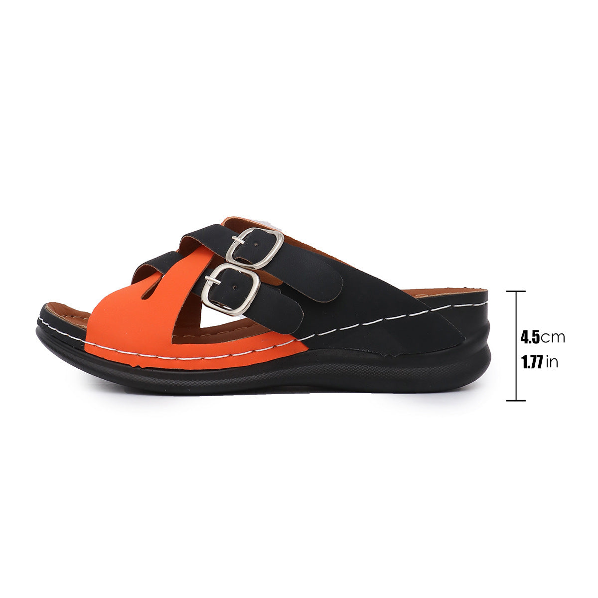 Women's faux leather double-buckle flat slide sandals