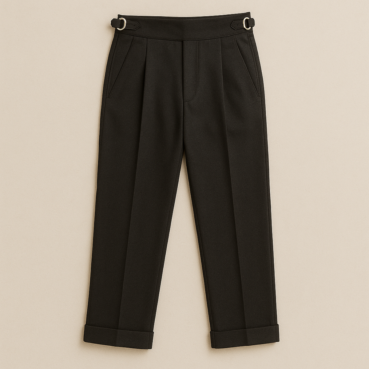 Man wearing formal pleated dress pants