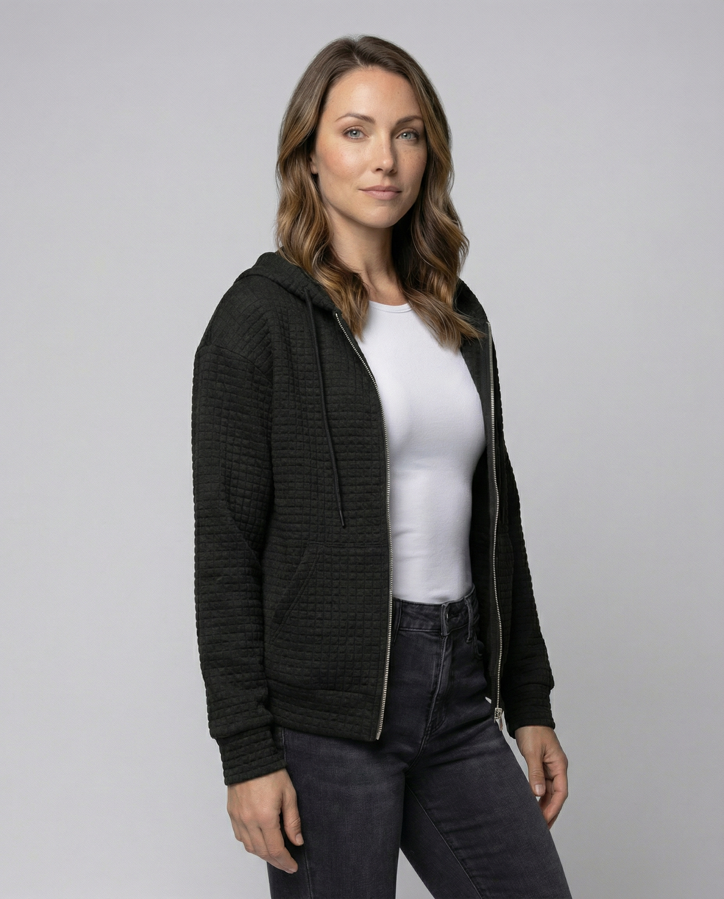 Women's Waffle Knit Zip Up Hoodie