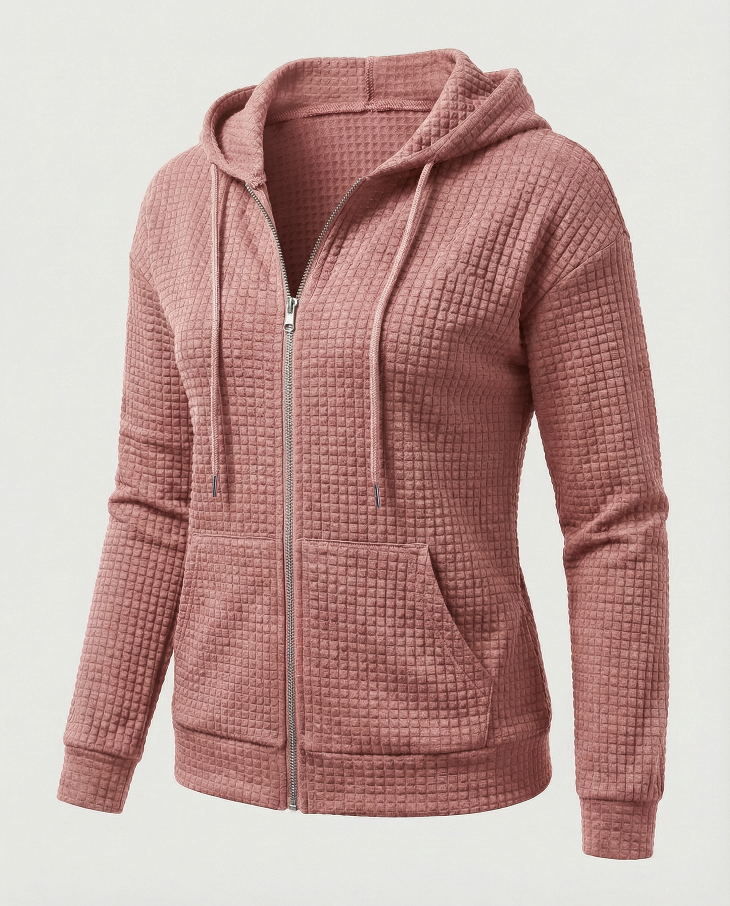Women's Waffle Knit Zip Up Hoodie