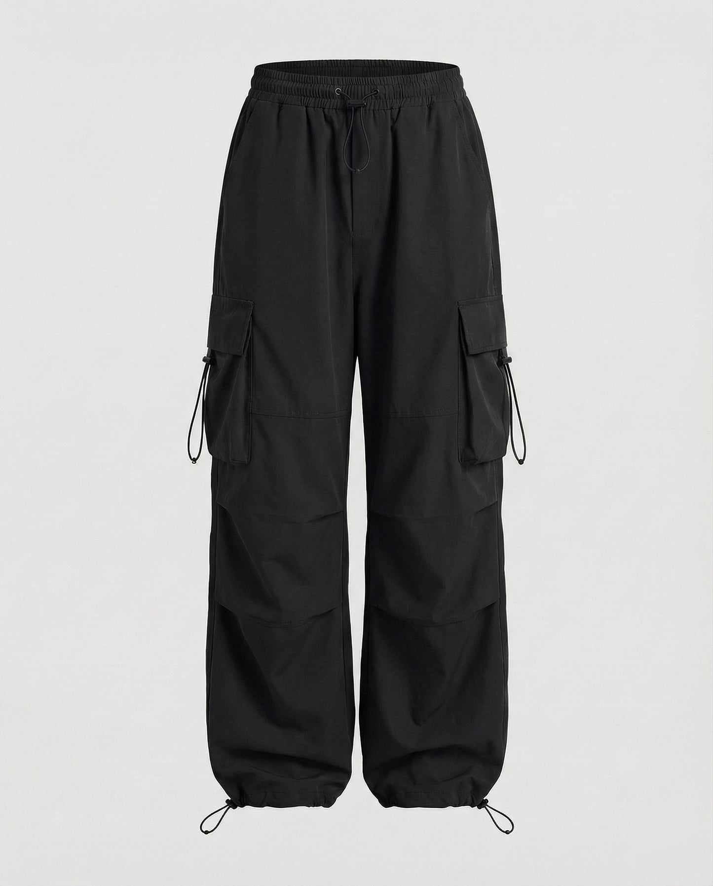 Black utility cargo pants for women.