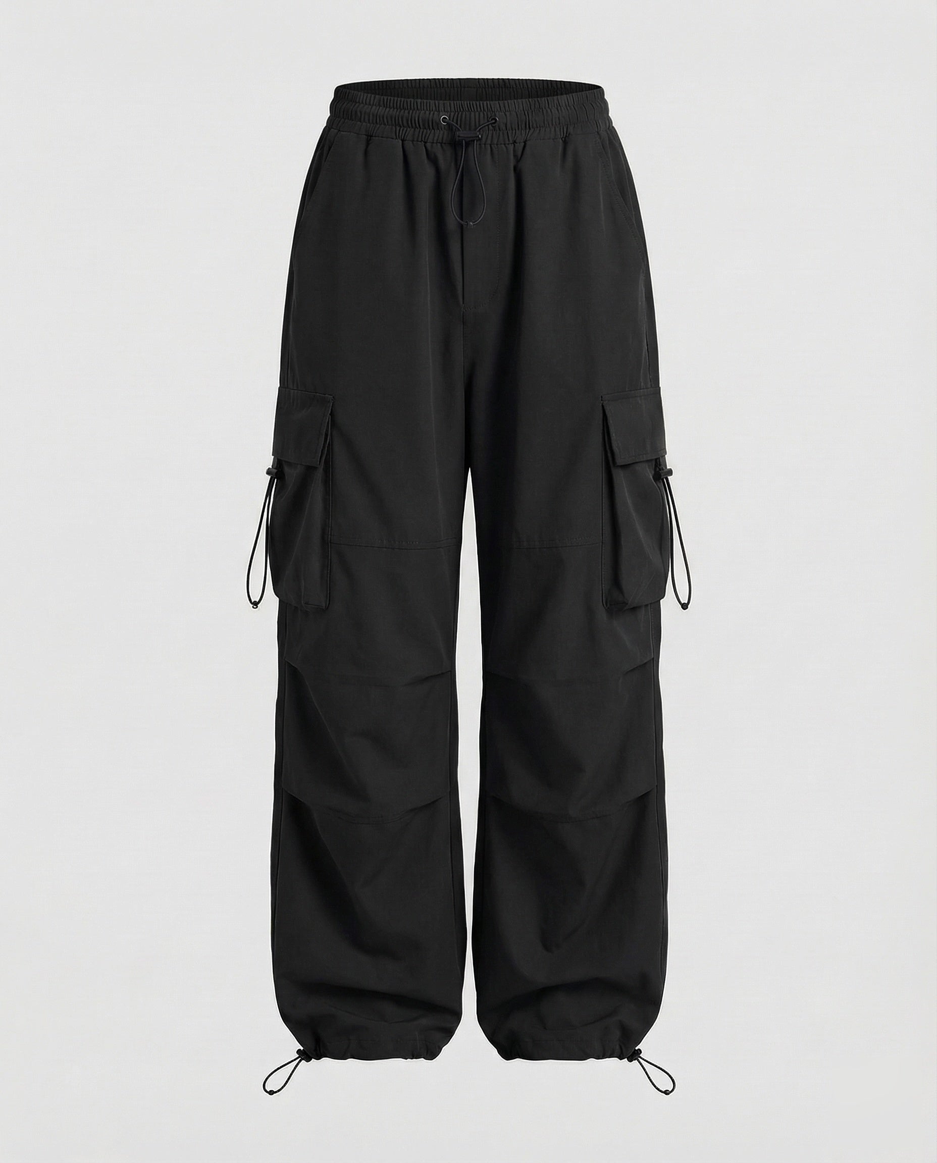 Black utility cargo pants for women.