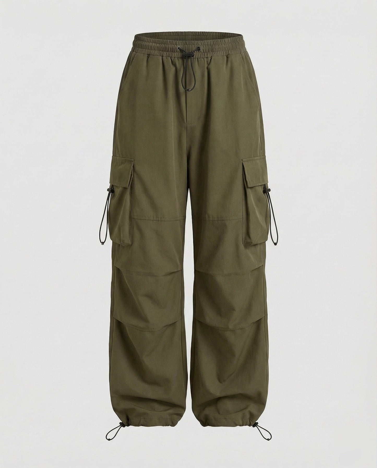 Olive Green utility cargo pants for women.