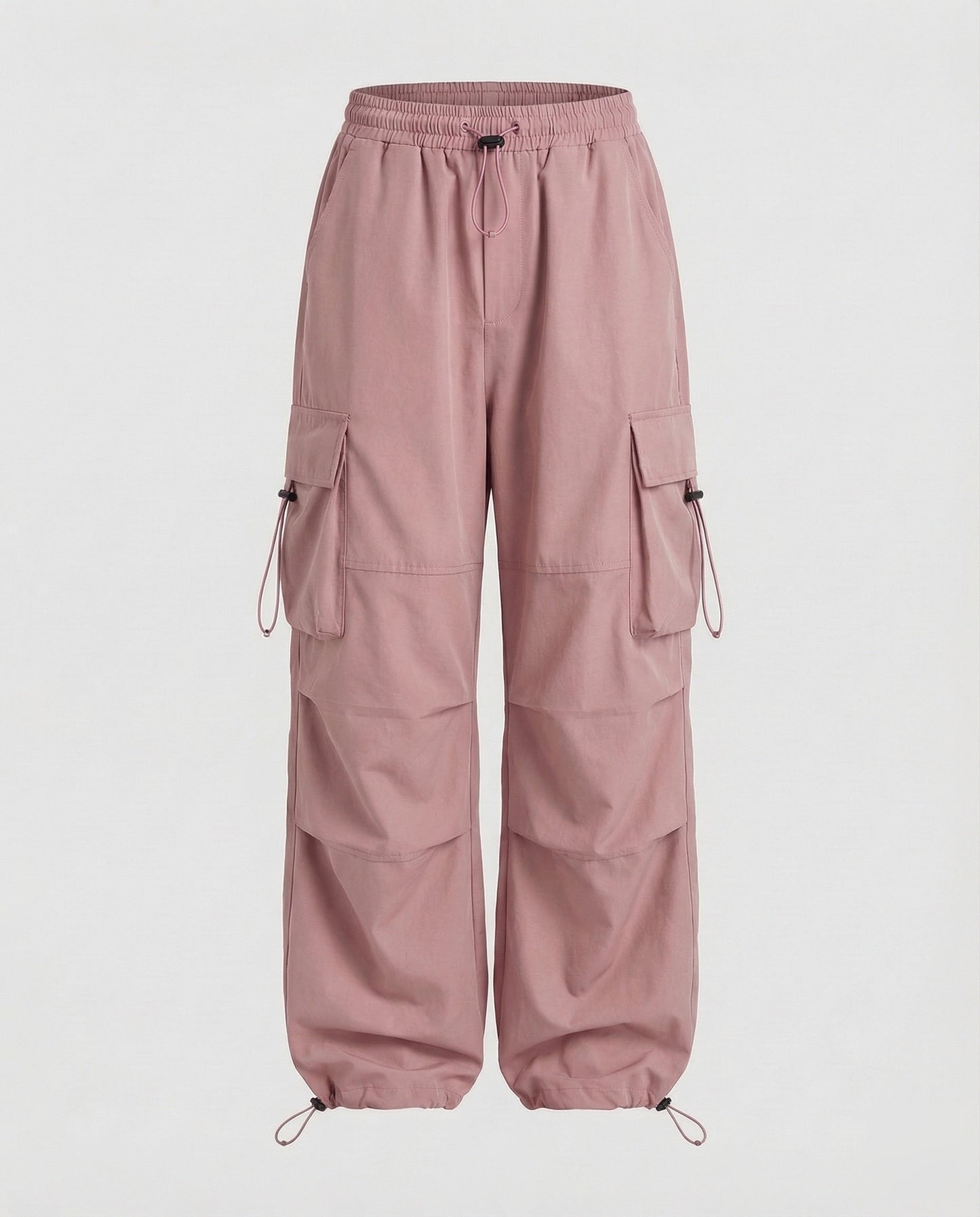 Pink utility cargo pants for women.