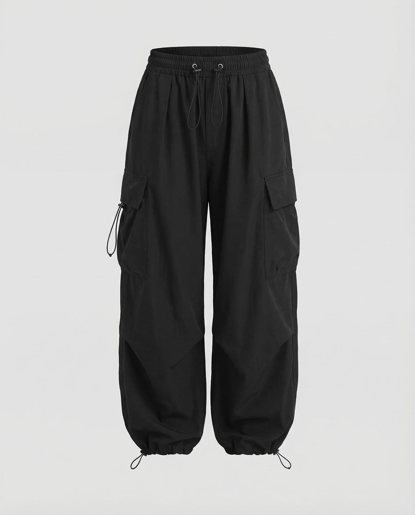 Black oversized cargo pants for women.