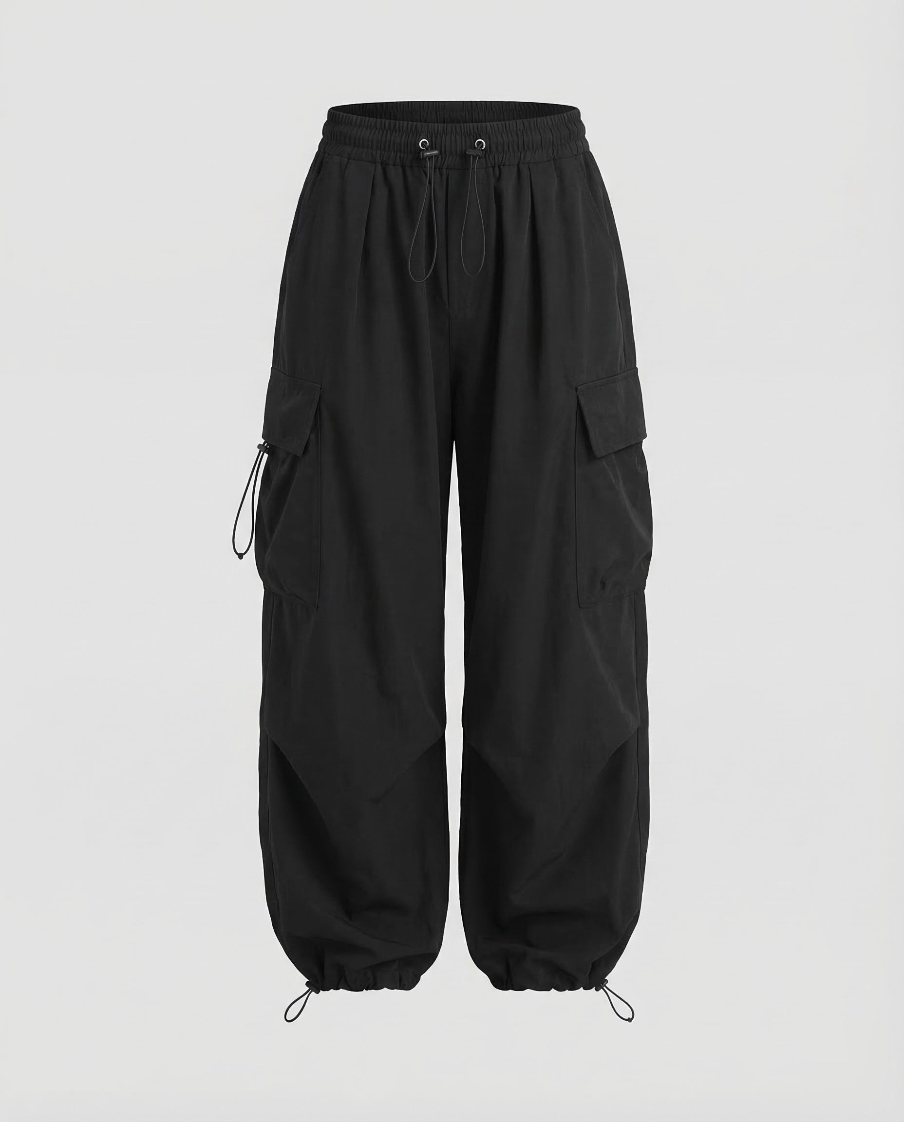 Black oversized cargo pants for women.