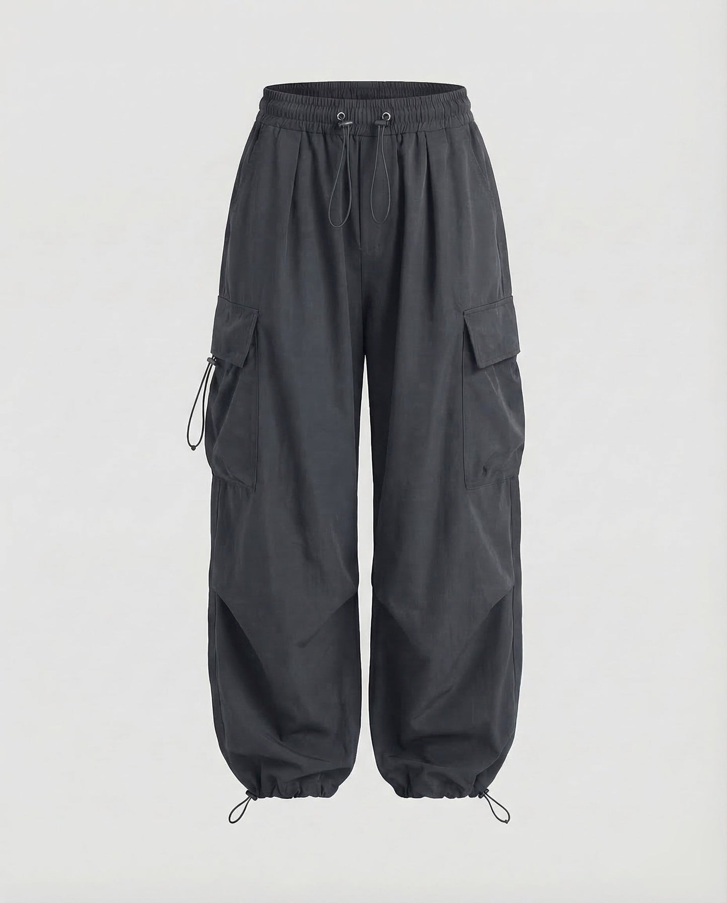 Gray oversized cargo pants for women.