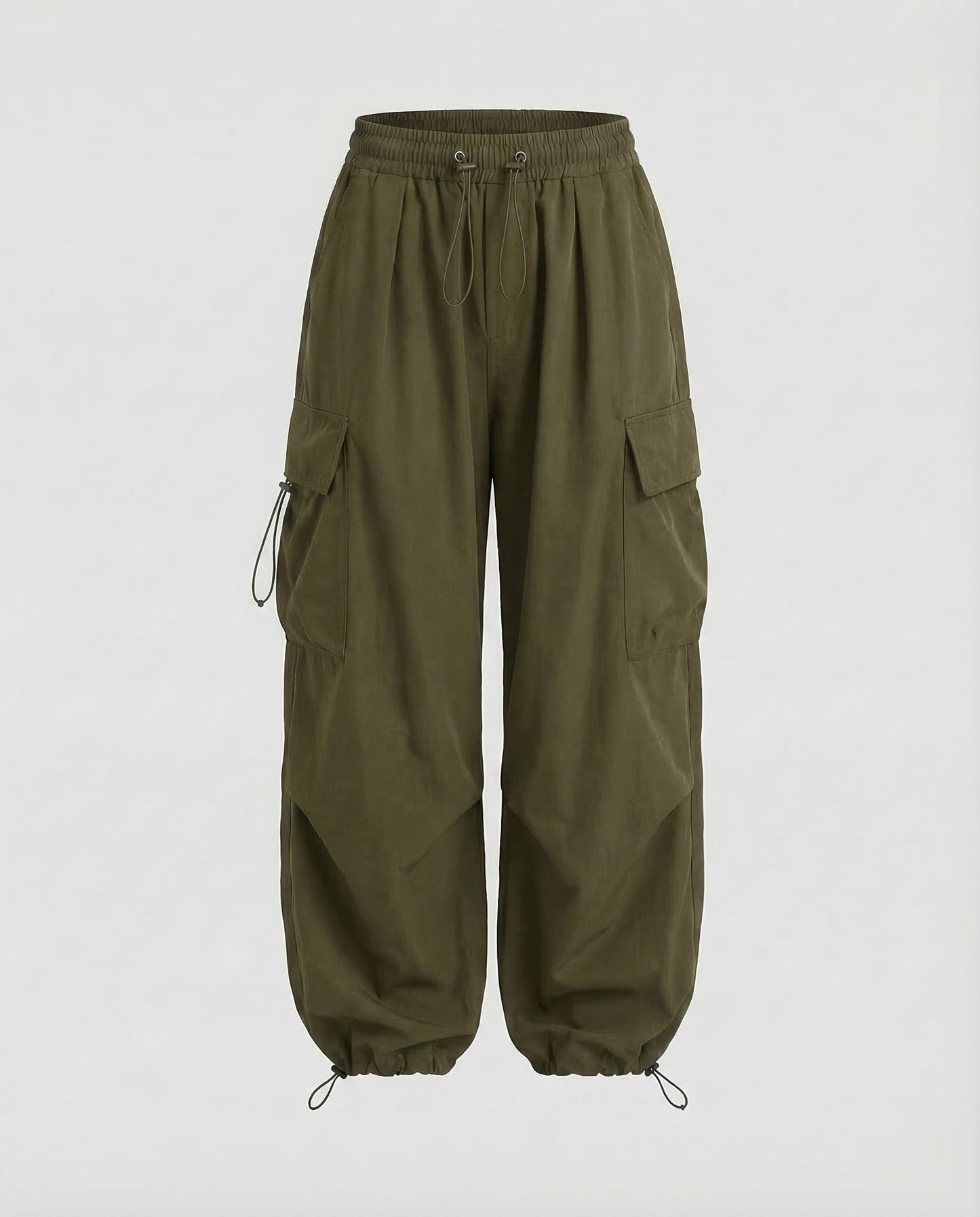 Olive Green oversized cargo pants for women.