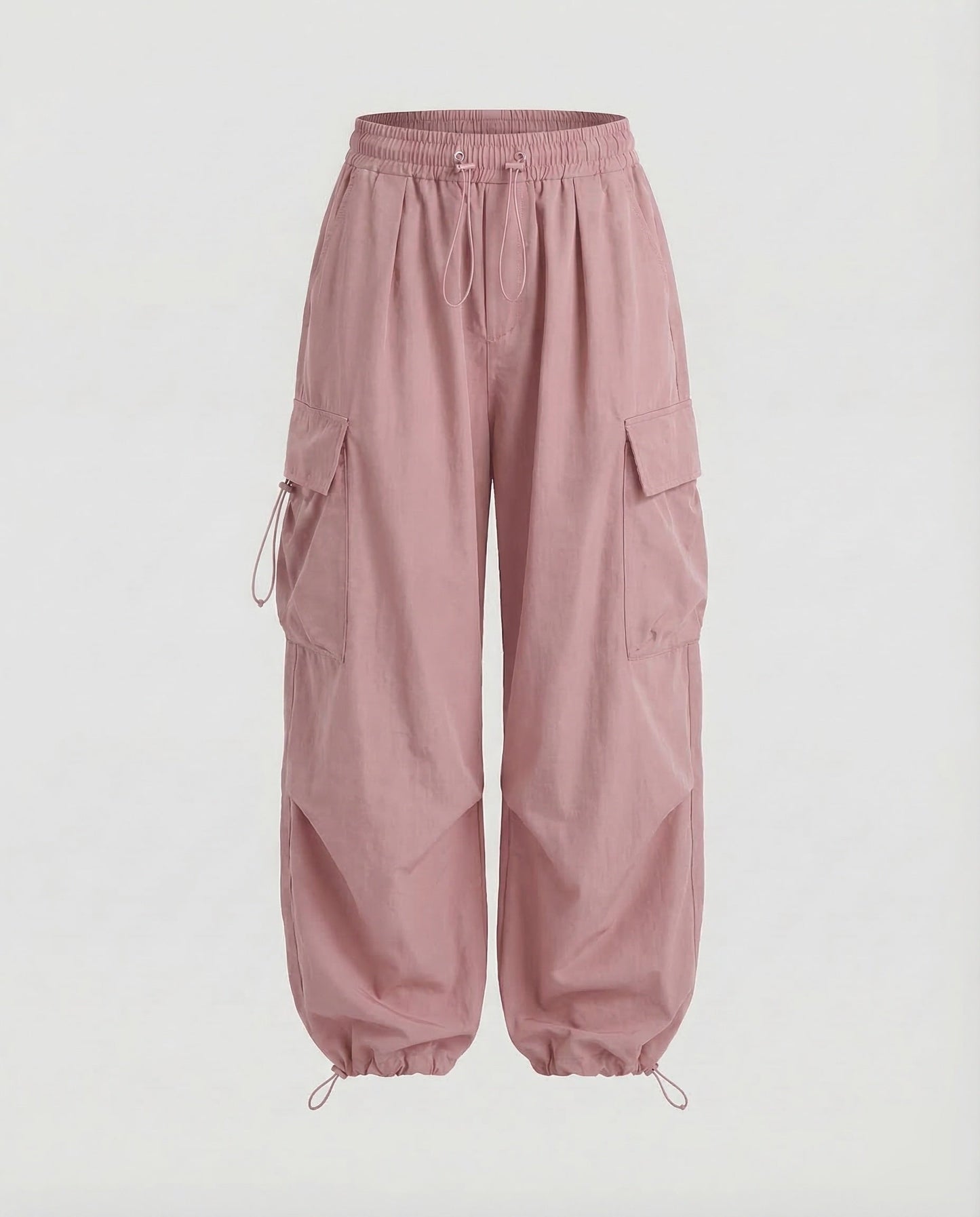 Pink oversized cargo pants for women.