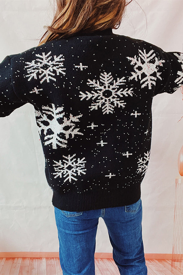 Woman wearing a festive knit Christmas sweater