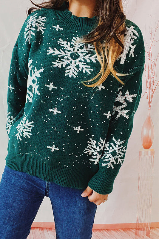 Woman wearing a festive knit Christmas sweater