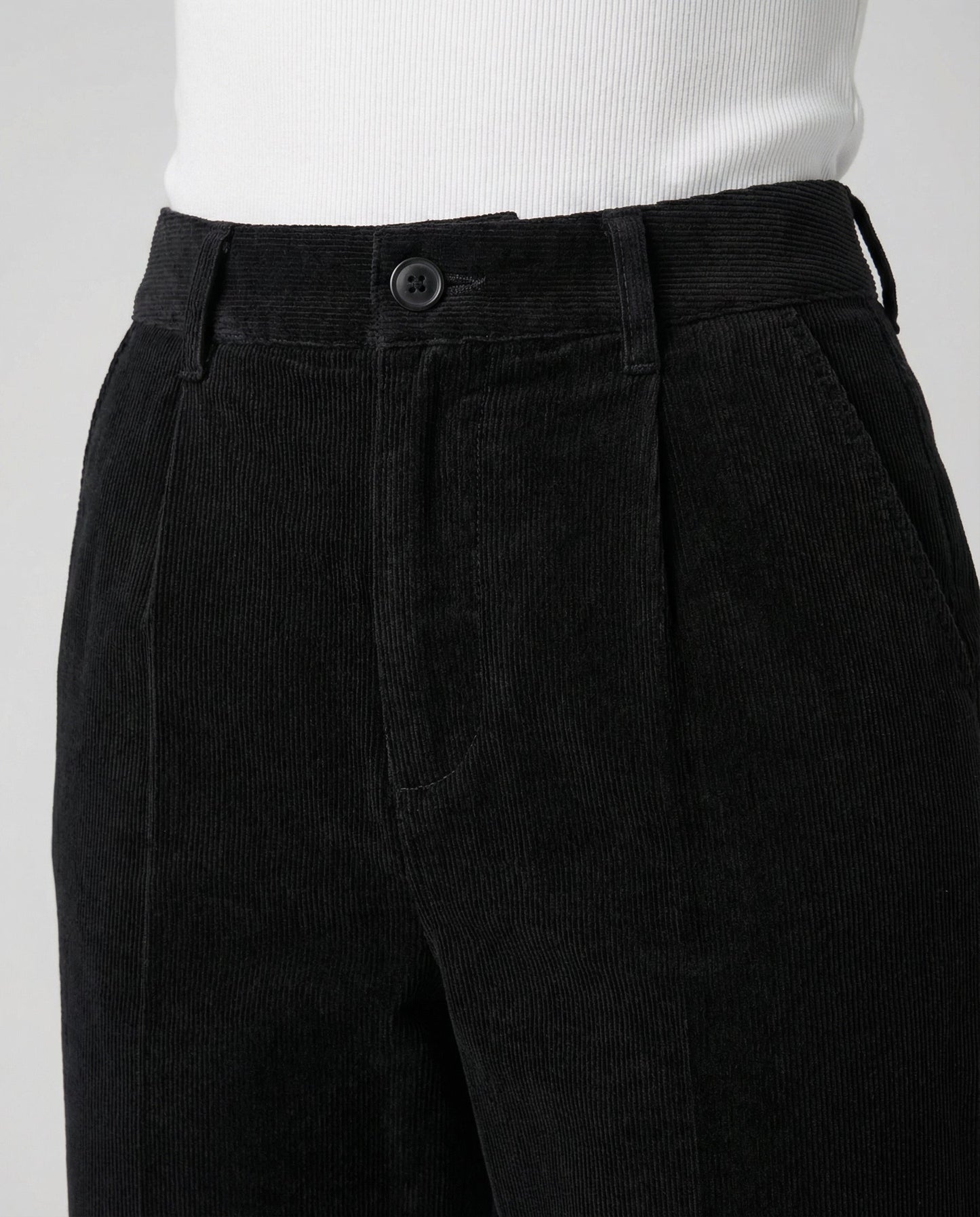 Black straight leg corduroy pants for women.