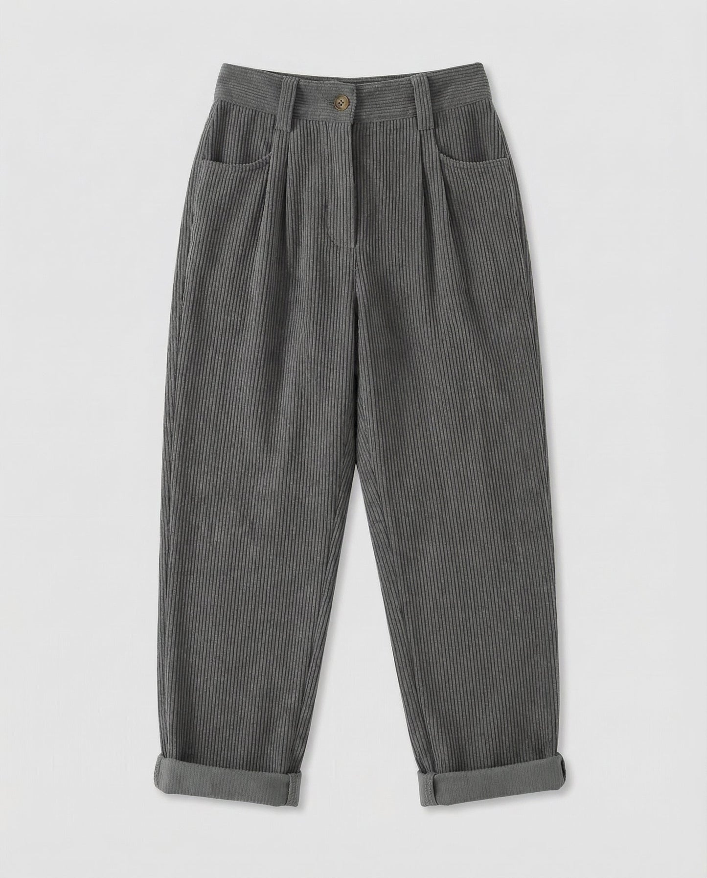Gray straight leg corduroy pants for women.