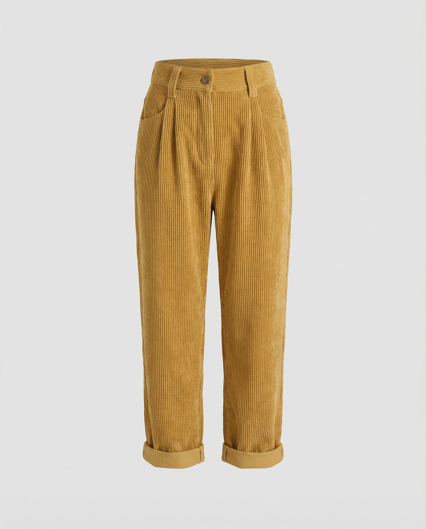 Mustard straight leg corduroy pants for women.