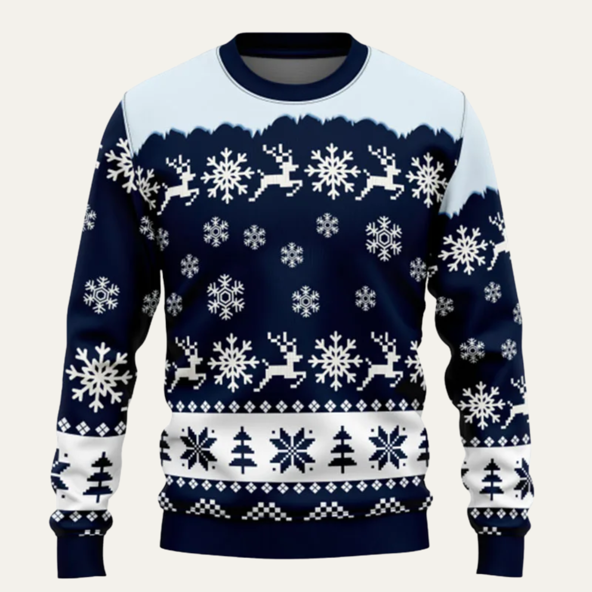 Man wearing a reindeer knit Christmas sweater
