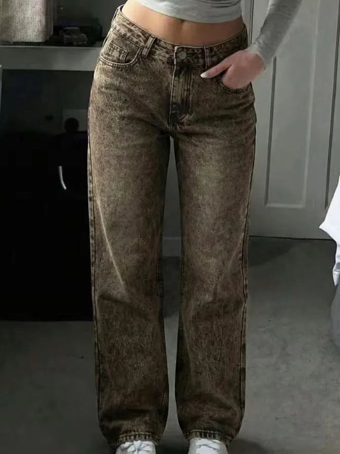 Woman wearing Liana relaxed mid rise straight leg jeans