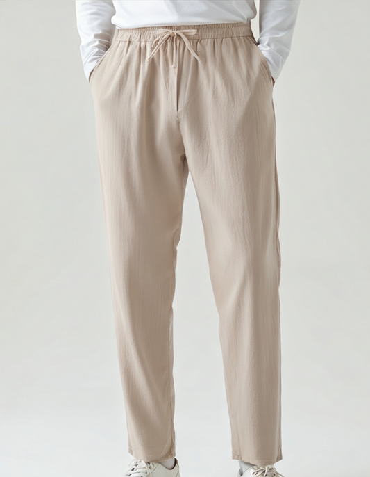 Woman wearing high waist linen pants