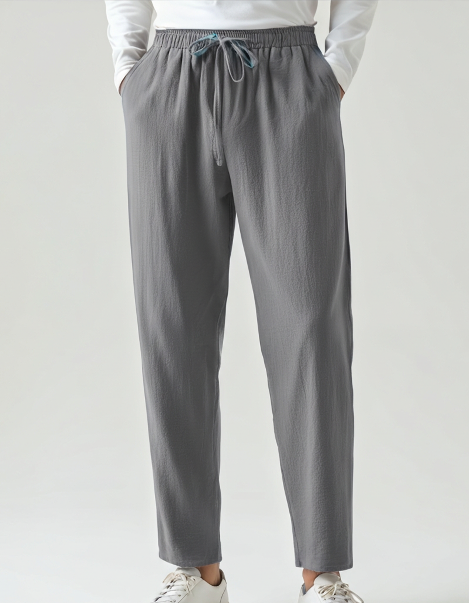 Woman wearing high waist linen pants