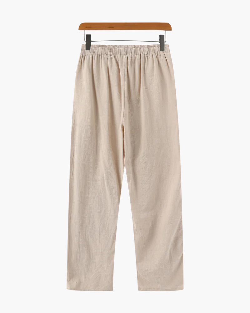 Woman wearing high waist linen pants