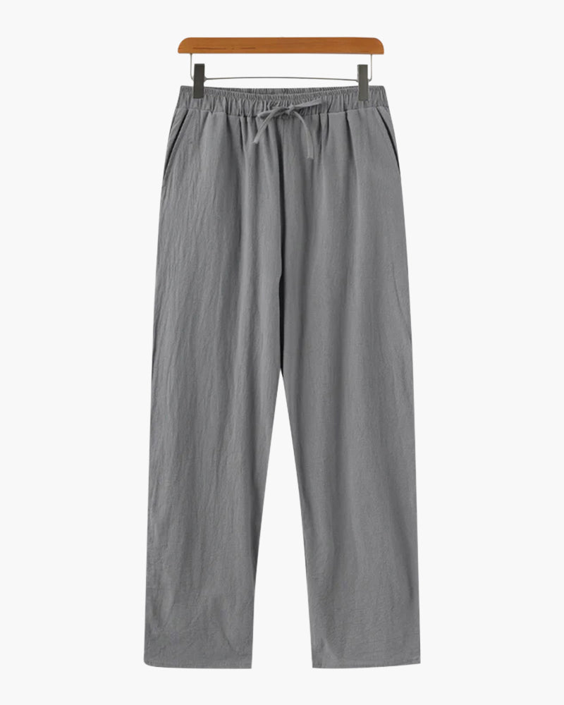 Woman wearing high waist linen pants