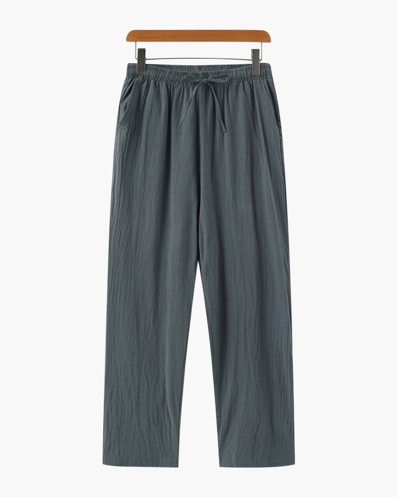 Woman wearing high waist linen pants