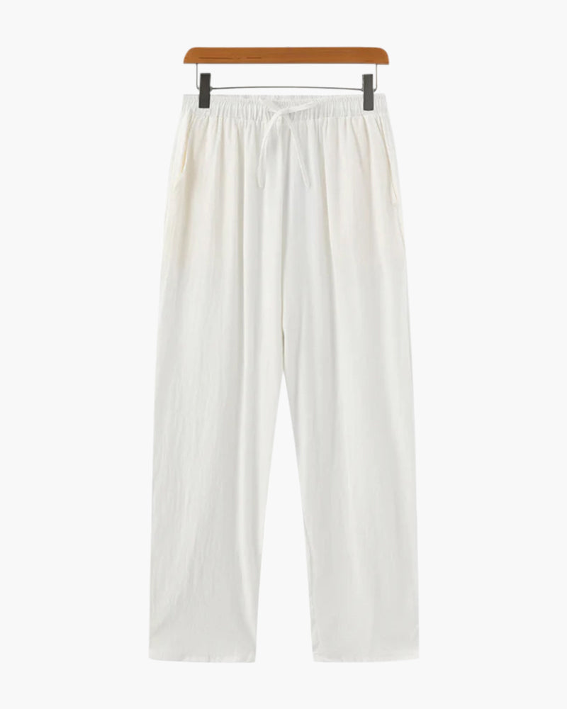 Woman wearing high waist linen pants
