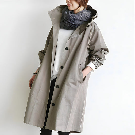 Woman wearing a belted trench coat
