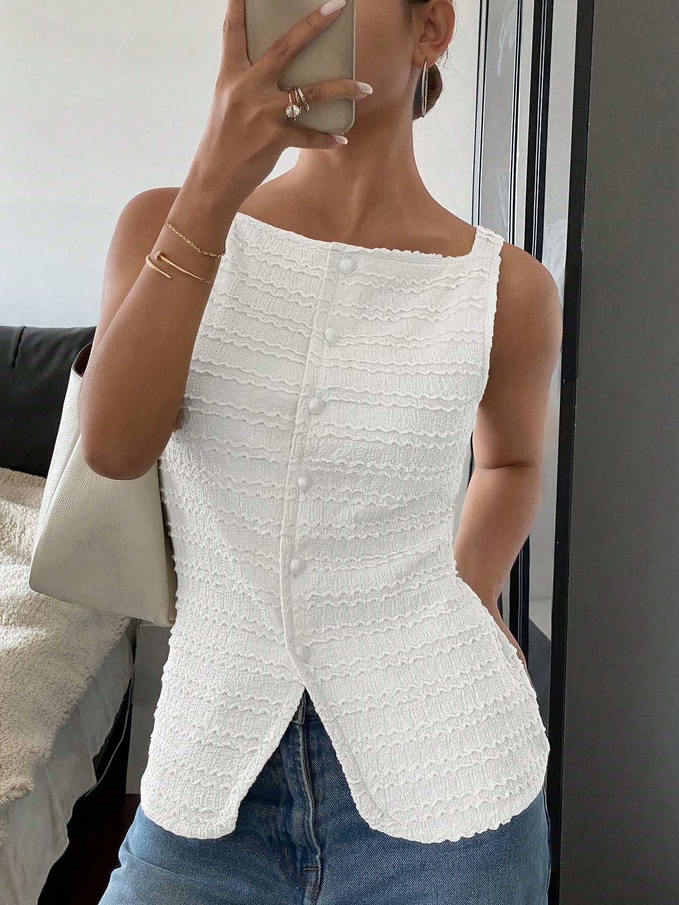 White button front vest for women.