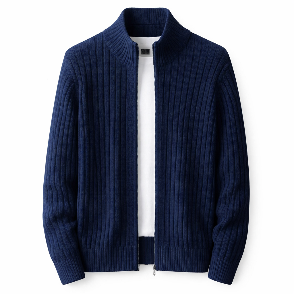 Men's ribbed knit zip up vest with stand collar