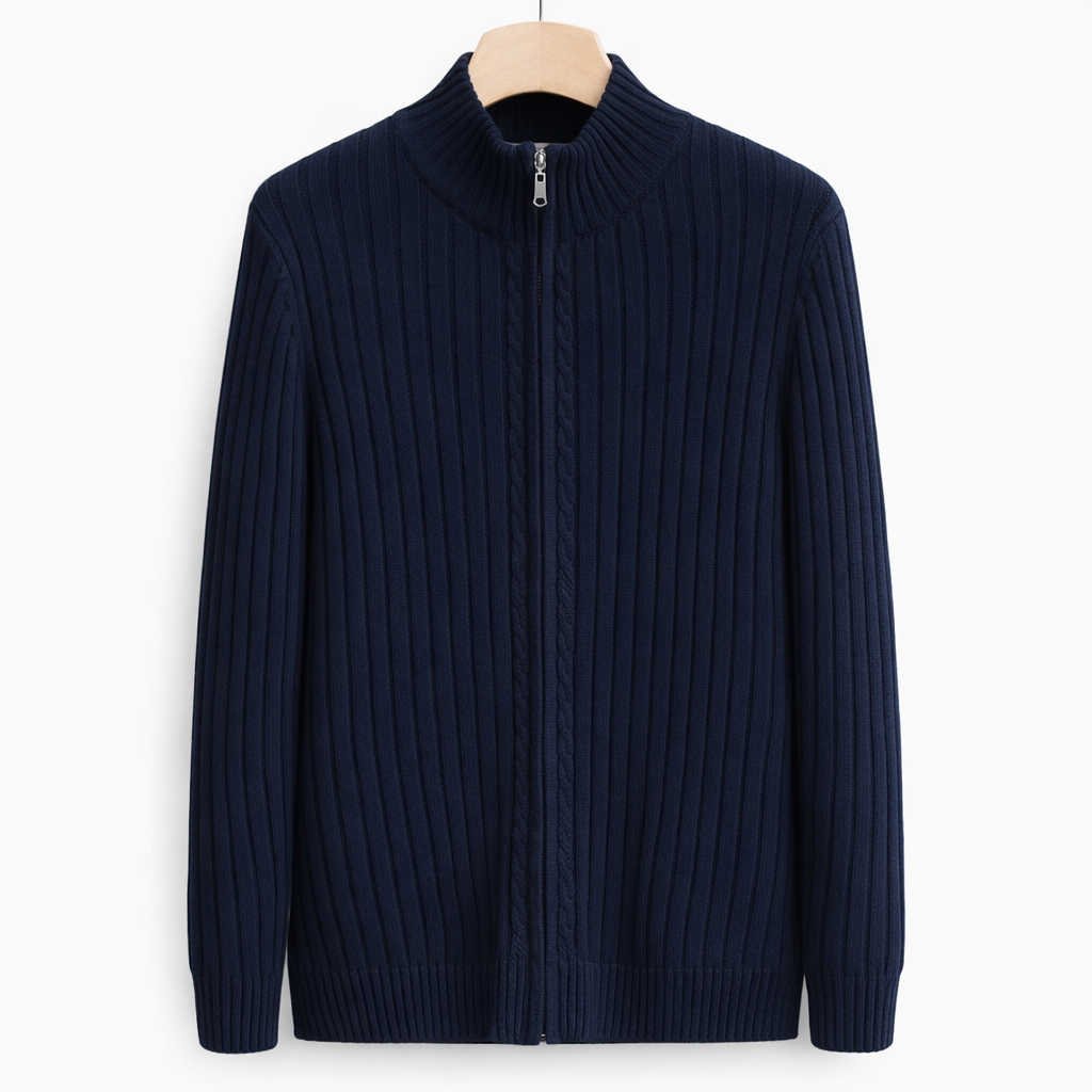 Men's ribbed knit zip up vest with stand collar