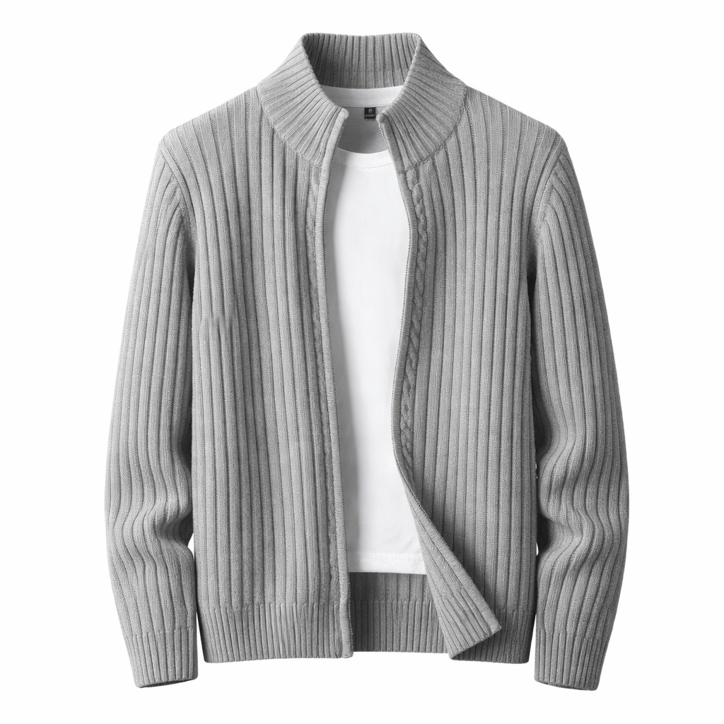 Men's ribbed knit zip up vest with stand collar