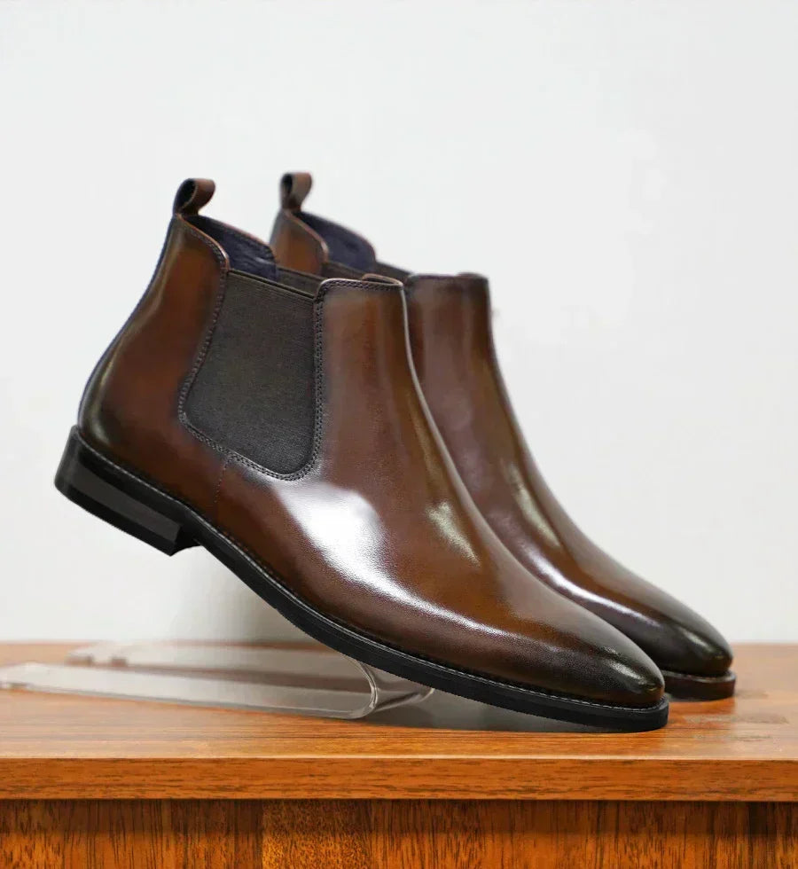 Men's Burnished Leather Chelsea Boots in Brown