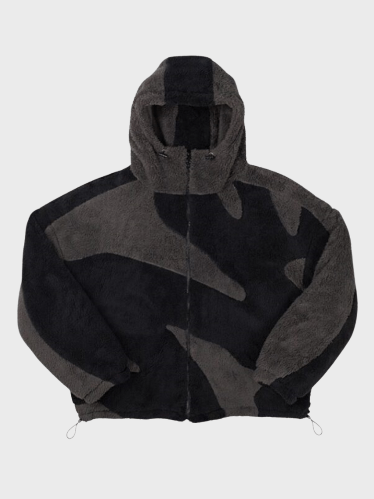Men's Camo Sherpa Zip Hoodie in Black