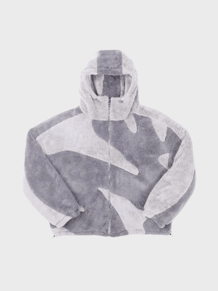 Men's Camo Sherpa Zip Hoodie in Gray