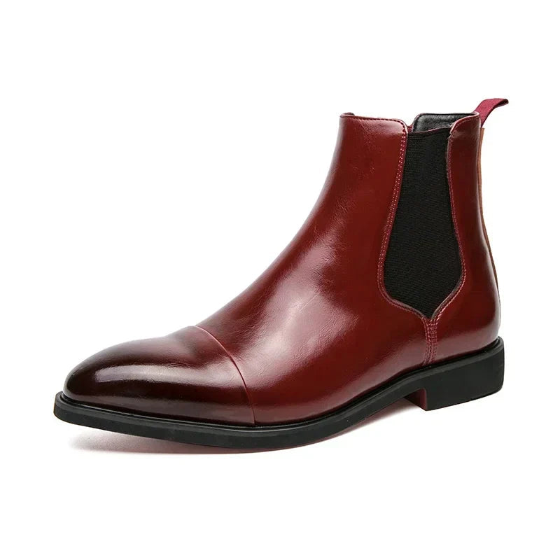 Men's Cap Toe Chelsea Boots in Burgundy