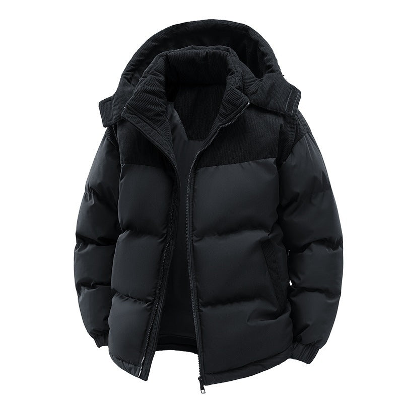 Men's Color Block Puffer Winter Jacket in Black