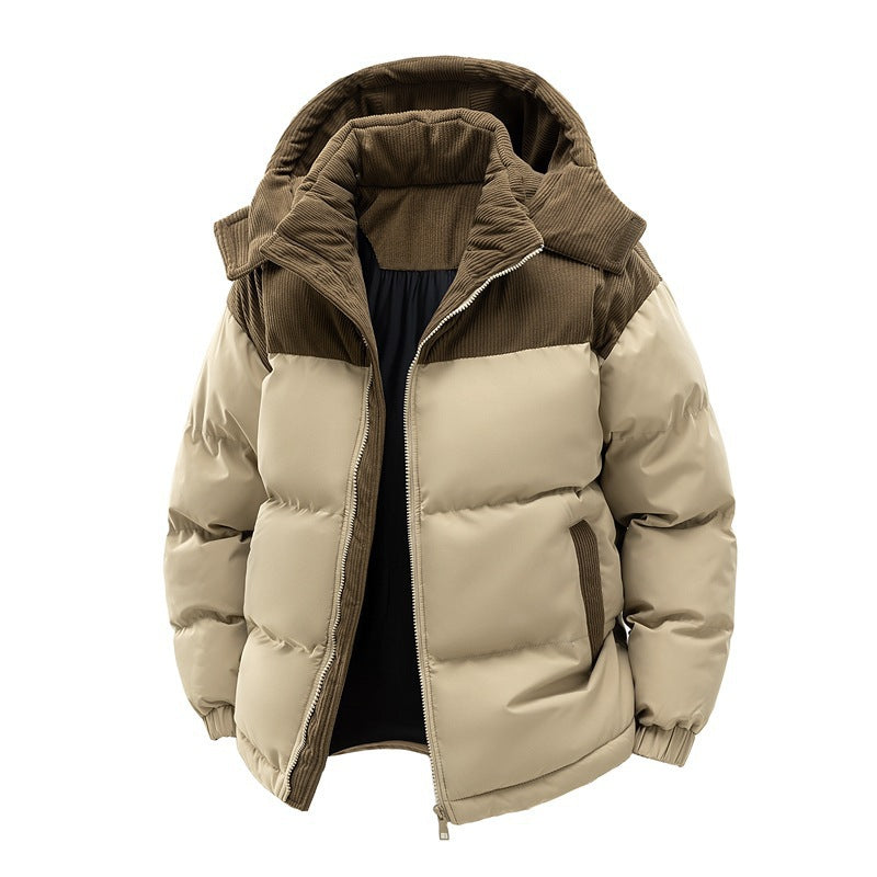 Men's Color Block Puffer Winter Jacket in Khaki