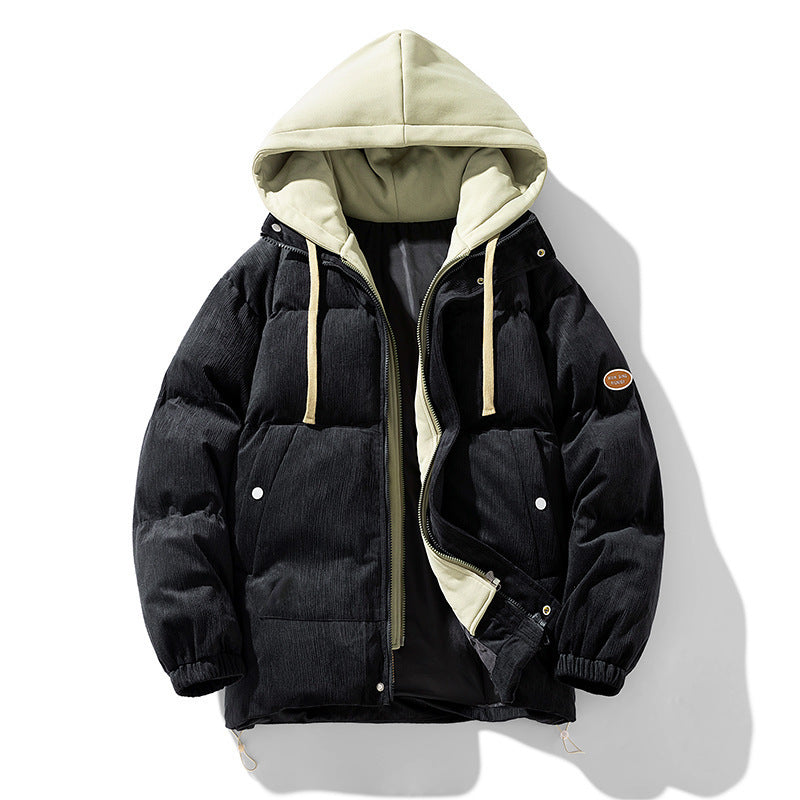 Men's Corduroy Puffer Winter Jacket in Black