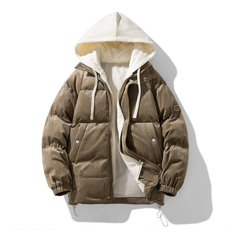 Men's Corduroy Puffer Winter Jacket in Brown